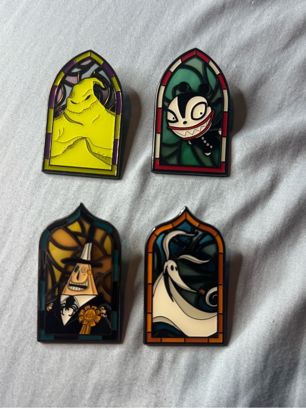 Set of 4 Stained-Glass Style Enamel Pins - Green, Yellow, Teal, Orange